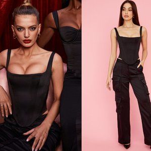 House of CB 'Rafa' Black Satin Longline Corset NWOT